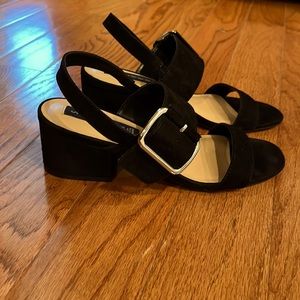 Leather Stephen by Steve Madden black suede and leather sandal heels